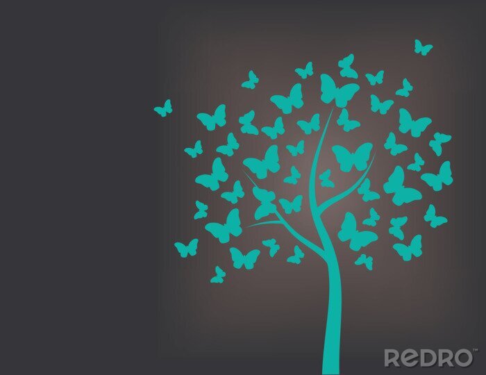Fototapete Schmetterlinge türkisfarbener Baum