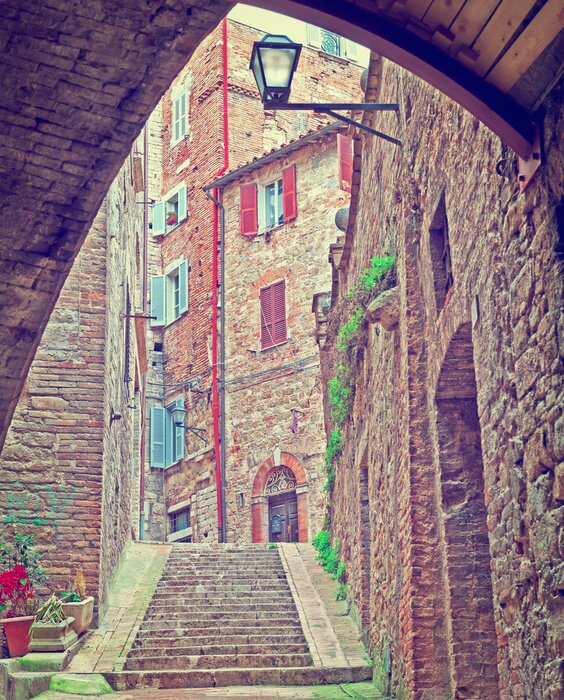 Fototapete Schöne Gasse mit steilen Treppen