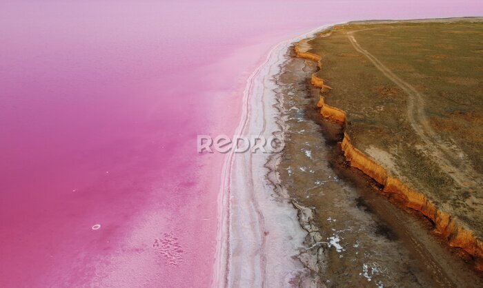 Fototapete Schöne Landschaft mit einem rosa See