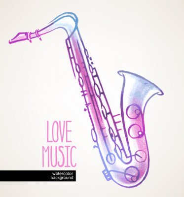 Fototapete schönes Aquarell Hand gezeichnet Saxophon auf einem beige Hintergrund
