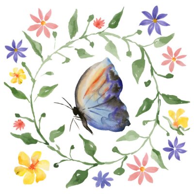 Fototapete Schönes Muster mit Schmetterling und Blumen