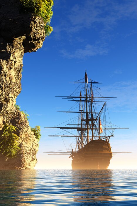 Fototapete Schönes Segelschiff im Nebel