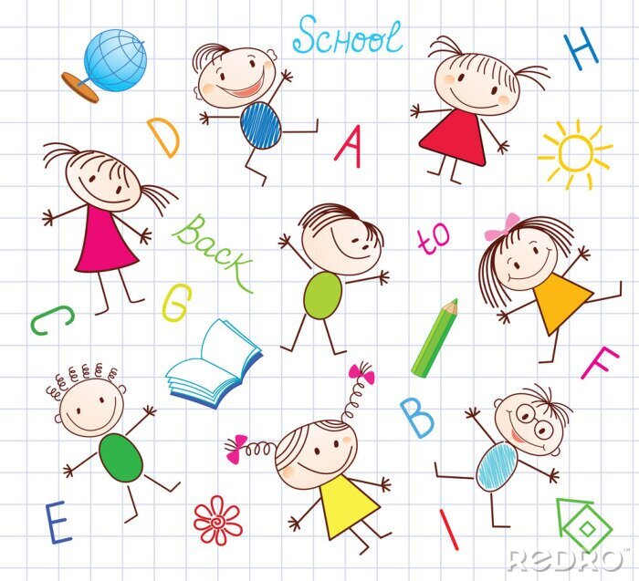 Fototapete Schulzeichnungen im Notizheft