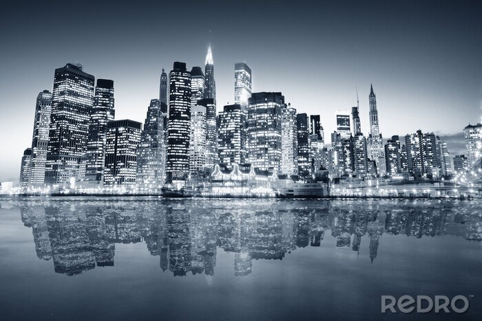 Fototapete Schwarz-blaue Ansicht von Manhattan