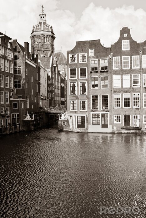 Fototapete Schwarz-Weiß-Ansicht der Gebäude in Amsterdam