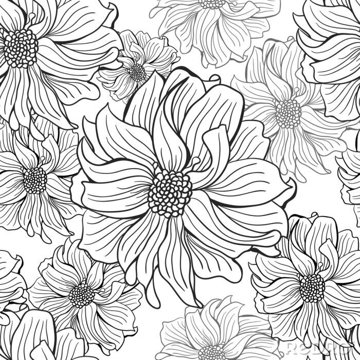 Fototapete Schwarz-weiß Blumen