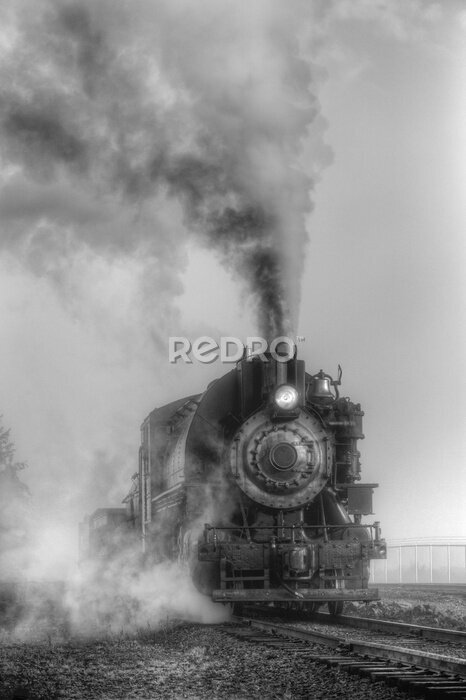 Fototapete Schwarz-Weiß-Dampflokomotive