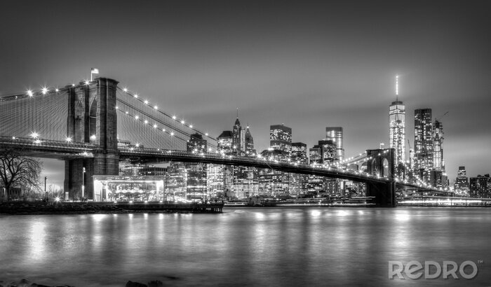 Fototapete Schwarz-Weiß-Fotografie der Brooklyn Bridge