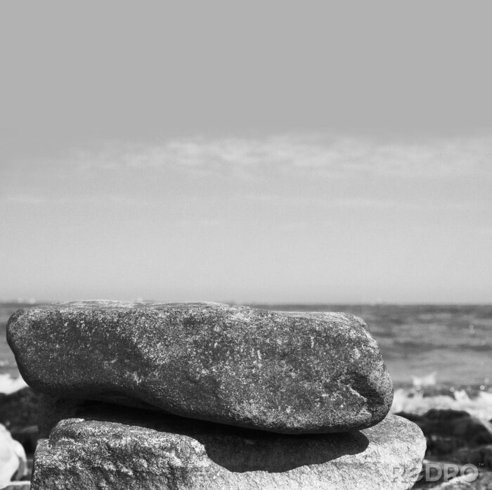 Fototapete Schwarz-weiß Meer und Stein