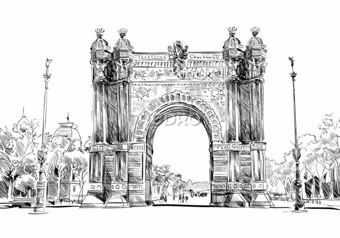 Fototapete Schwarz-Weiß-Muster mit dem Arc de Triomphe