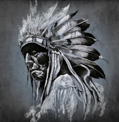Fototapete Schwarz-Weiß-Porträt eines Indianers