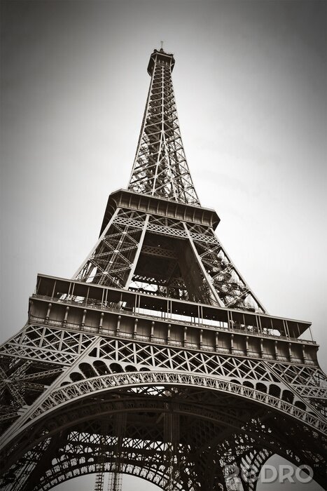Fototapete Schwarz-weiße Abbildung des Eiffelturms