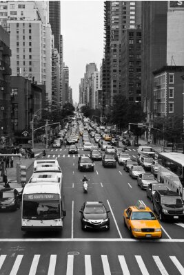 Fototapete Schwarz-weiße Ansicht mit gelbem Taxi