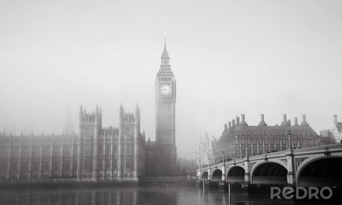 Fototapete Schwarz-weiße Ansicht von London im Nebel