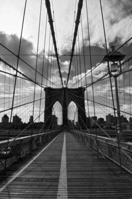 Fototapete Schwarz-weiße Brooklyn-Brücke 3d