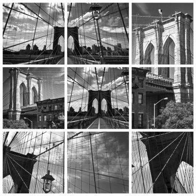 Fototapete Schwarz-weiße Collage mit Brooklyn Bridge
