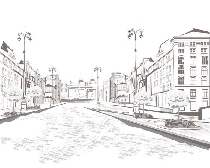 Fototapete Schwarz-weiße gemalte Straße