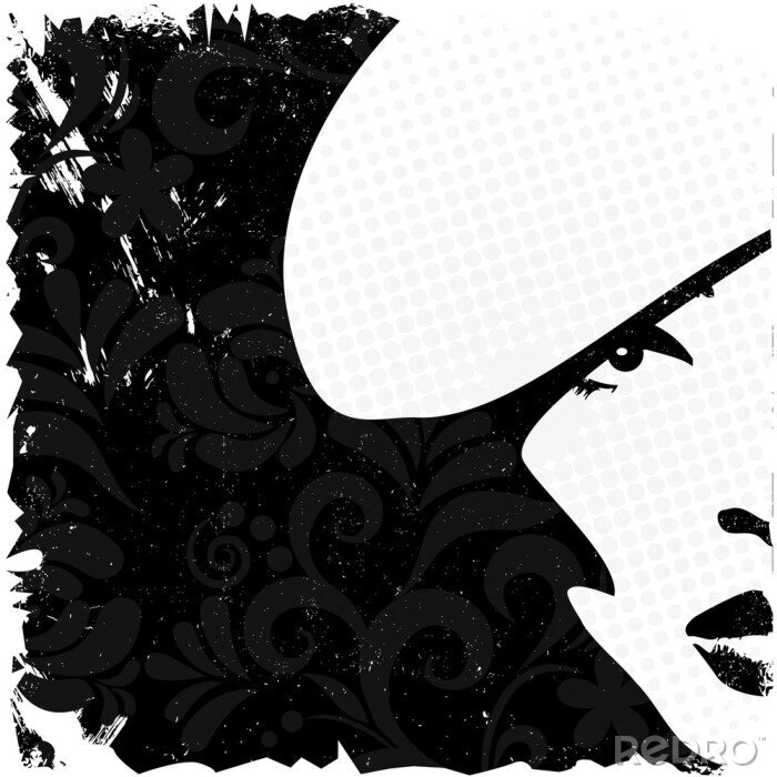 Fototapete Schwarz-weiße Grafik mit Frauengesicht
