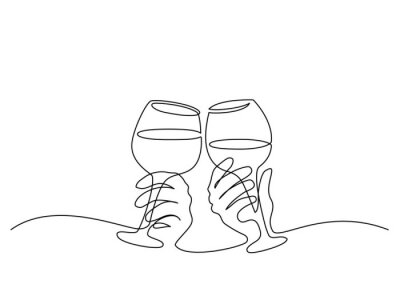 Schwarz-weiße Grafik mit Gläsern Wein