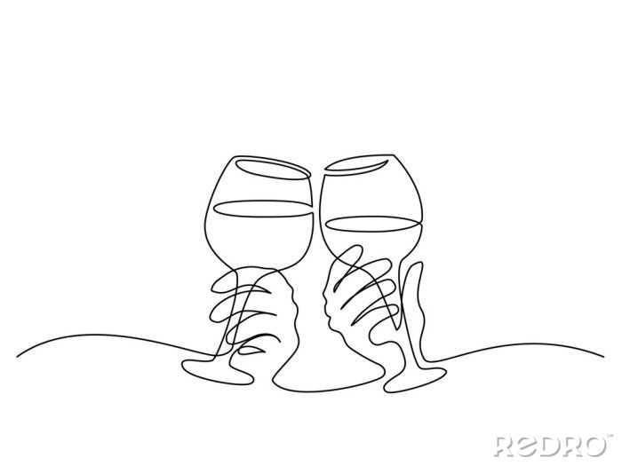 Fototapete Schwarz-weiße Grafik mit Gläsern Wein