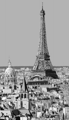 Fototapete Schwarz-weiße Grafik mit Paris