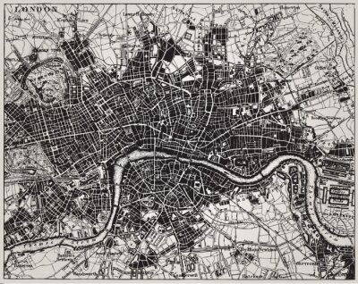 Fototapete Schwarz-weiße historische Karte von London