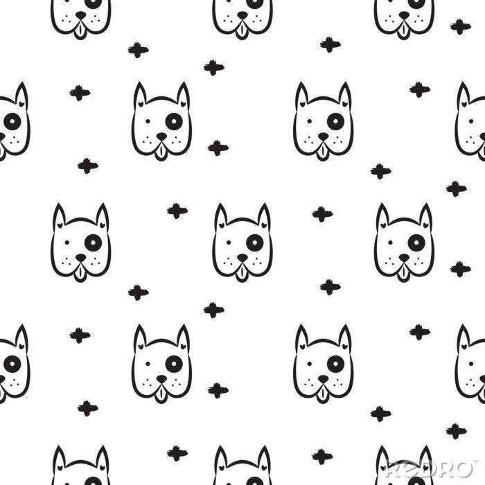 Fototapete Schwarz-weiße Hundeköpfe und Kreuze