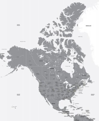 Fototapete Schwarz-weiße Karte von Nordamerika