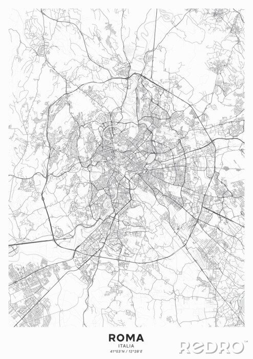 Fototapete Schwarz-weiße Karte von Rom