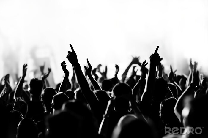 Fototapete Schwarz-weiße Menschenmenge hört Musik