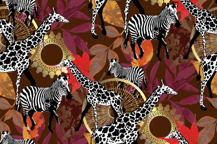 Fototapete Schwarz-weiße Tiere auf abstraktem Hintergrund