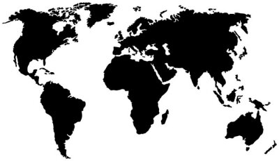 Fototapete Schwarz-weiße Weltkarte