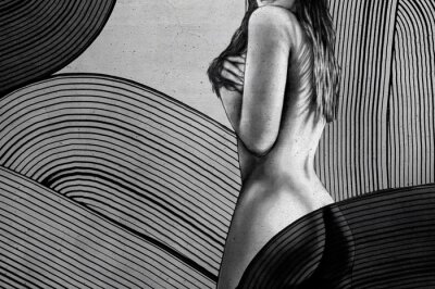 Fototapete Schwarz-weiße Zeichnung einer attraktiven Frau