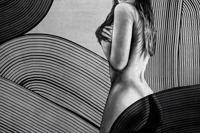 Fototapete Schwarz-weiße Zeichnung einer attraktiven Frau