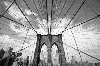 Fototapete Schwarz-weißer Blick auf Brücke in NY