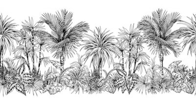 Schwarz-weißer Dschungel in Skizzenästhetik