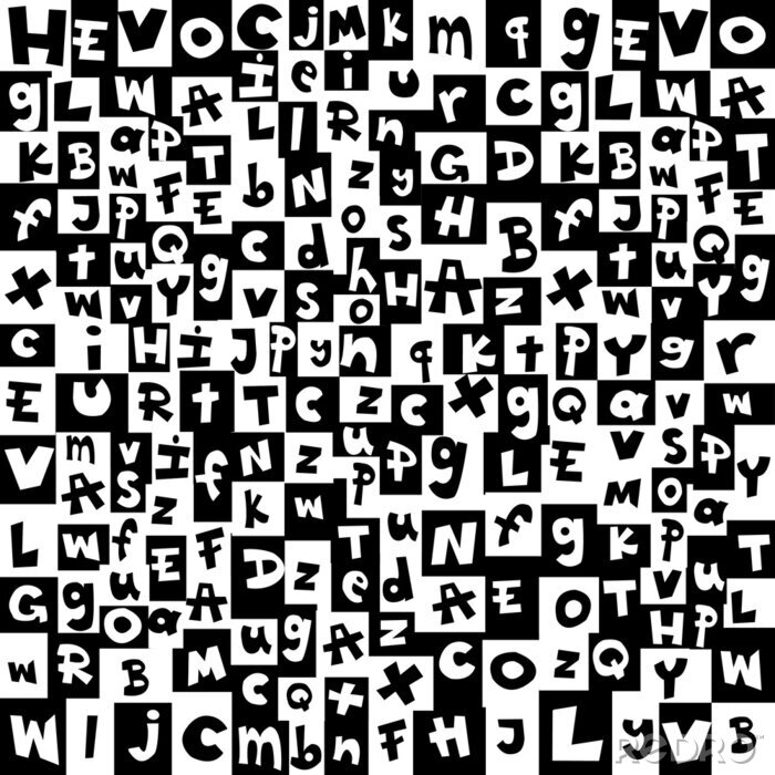 Fototapete Schwarz-weißer Hintergrund mit Buchstaben