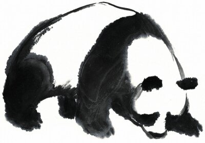 Fototapete Schwarz-weißer Panda in Aquarell