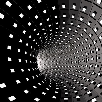 Fototapete Schwarz-weißer Tunnel 3D