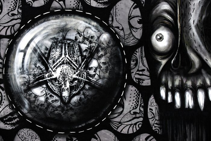 Fototapete Schwarz-weißes Graffiti mit Talisman