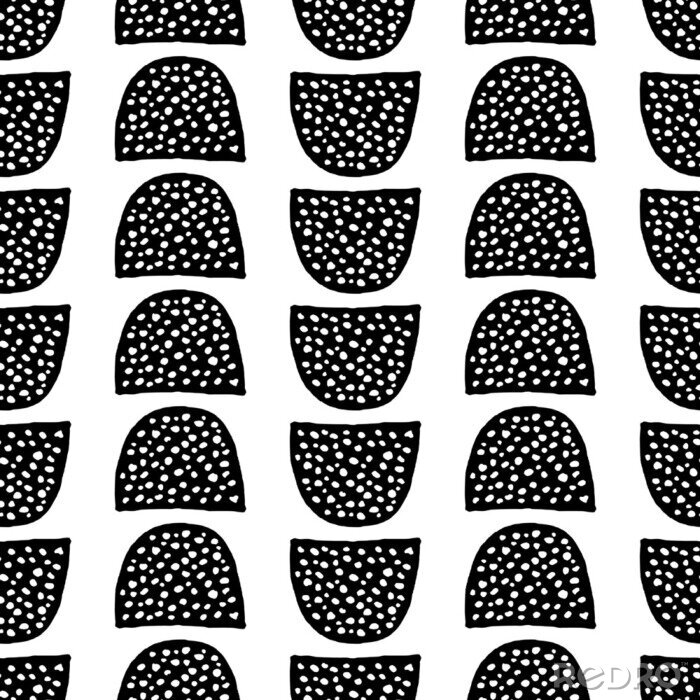 Fototapete Schwarz-weißes Muster mit Punkten in einem Halbkreis