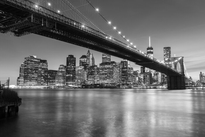 Fototapete Schwarz-weißes New York mit der Brooklyn Bridge