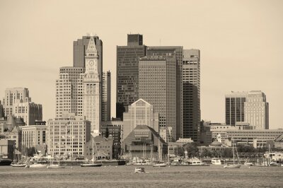 Fototapete Schwarz-weißes Panorama der Gebäude von Boston