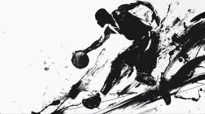 Fototapete Schwarze Aquarellzeichnung eines Basketballspielers