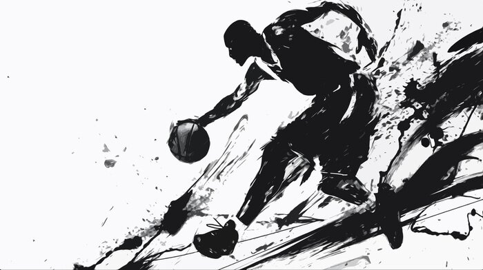 Fototapete Schwarze Aquarellzeichnung eines Basketballspielers