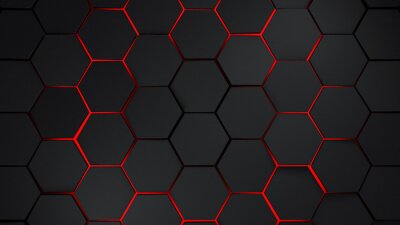 Fototapete Schwarze Hexagone mit 3D-Effekt auf rotem Hintergrund