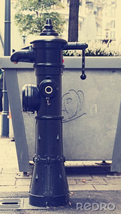 Fototapete Schwarze Retro-Pumpe auf der Straße stehend