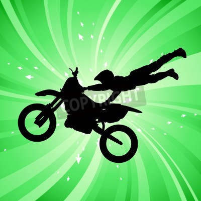 Fototapete Schwarze Silhouette eines Motorrads auf grünem Hintergrund