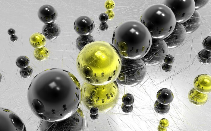 Fototapete Schwarze und gelbe Kugeln auf Metall