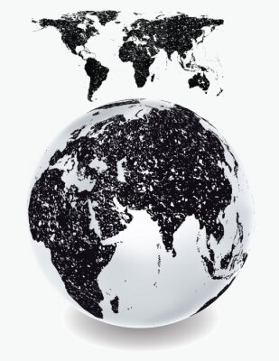 Fototapete Schwarze Weltkarte auf Kugel